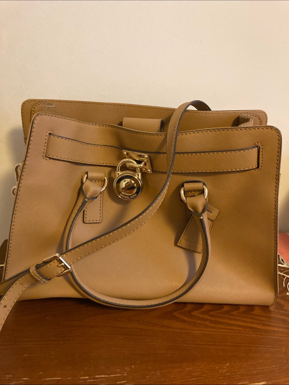 Michael Kors Cognac Saffiano Leather Satchel with Gold Hardware